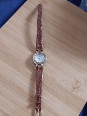 Classic Brown Leather Women's Watch with Gold Accents